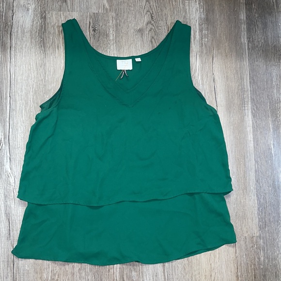 HD In Paris Green Sleeveless Layered V Neck Tank Blouse - Picture 5 of 6